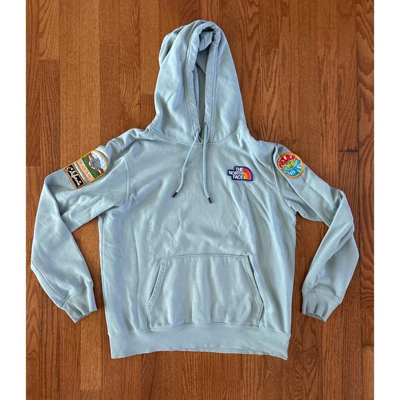The North Face Blue Men’s Hoodie Sweatshirt with Sleeve Patches and Chest Logo M - Picture 1 of 7